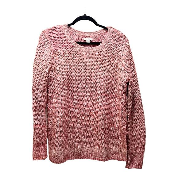 Lucky Brand Rose Pink Cotton Cable Knit Braided Sides Sweater Size Medium - Picture 2 of 8